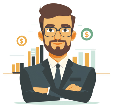 A confident businessman with financial success in a professional setting. png