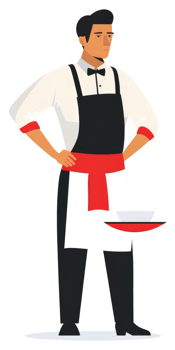 A waiter in a crisp uniform holding a dish. png