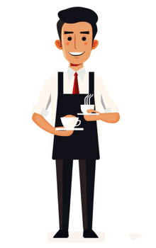 A friendly barista serving steaming cups of coffee. png