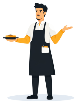 A friendly waiter holding a tray of food, ready to serve. png