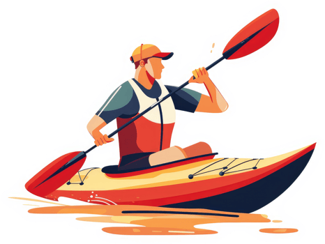 A person in a kayak paddles through the water. png