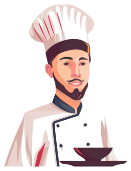A friendly chef holding a dish, ready to serve. png