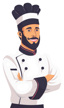A confident chef in a white uniform. png
