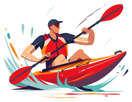 A person enjoying a vibrant kayak adventure on a water body. png