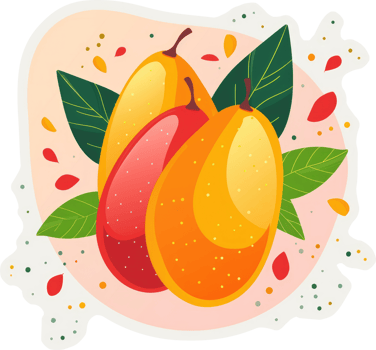 Vibrant illustration of three colorful exotic fruits. png