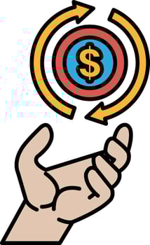 A hand holding a dollar sign with a red arrow pointing to the left vector