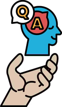 A hand holding a head with the letters Q and A on it vector