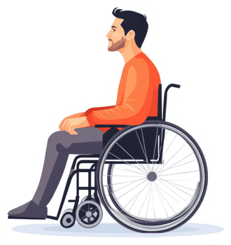 A man seated in a wheelchair, profile view. png