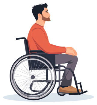 A man in a wheelchair, profile view, illustration. png