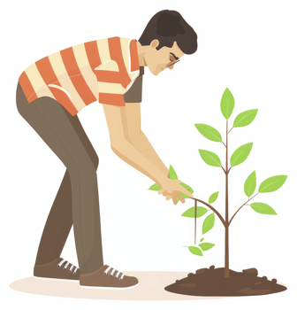 A person planting a young sapling in the earth. png