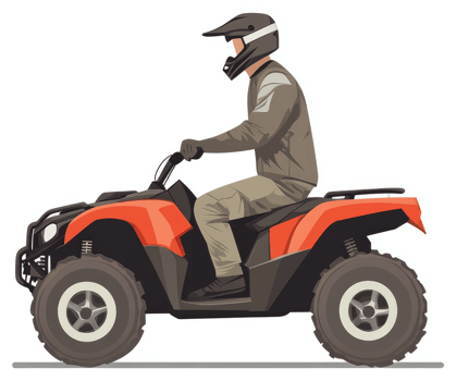 A person in protective gear riding an orange and black all-terrain vehicle. png