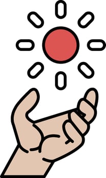 A hand holding a red sun vector