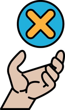 A hand is holding a blue and yellow X vector
