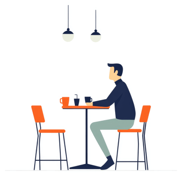 A man sits at a cafe table enjoying a drink. png