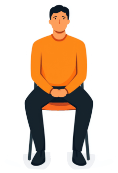 A man seated in an orange chair, hands clasped in his lap. png