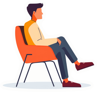 A man sits comfortably in an orange chair. png
