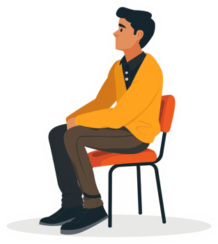 A man seated in a chair, looking thoughtfully ahead. png