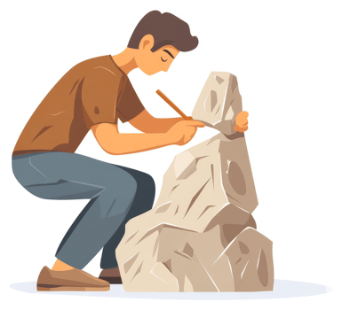 A person skillfully carves a stone sculpture. png