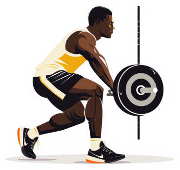 A strong, focused athlete performing a weighted barbell squat exercise. png