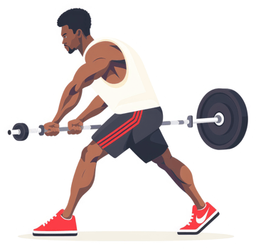 A muscular man performing a barbell row exercise. png