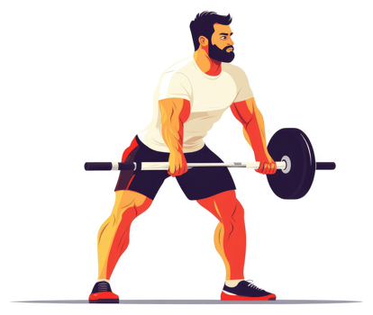 A muscular man performs a barbell exercise. png