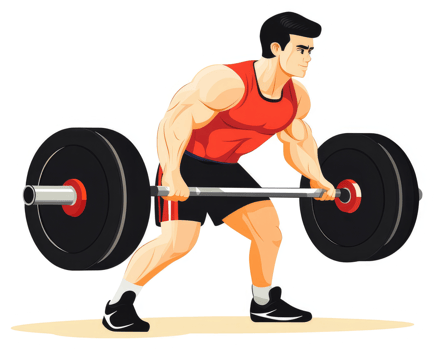A strong man lifting a heavy barbell in a powerful weightlifting pose. png