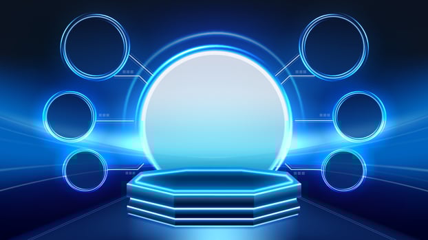Futuristic abstract background with circle glowing blue elements, infographic layout, and modern technology design. vector