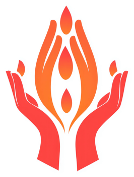 Hands holding a flame of lifeblood, symbolizing care and support. png