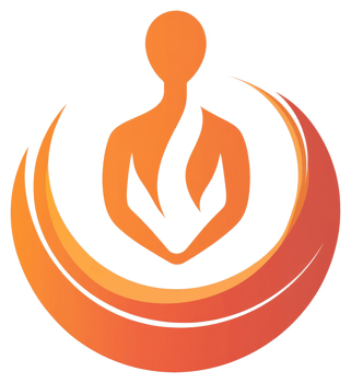 An orange stylized figure in a seated position, surrounded by a fiery aura. png