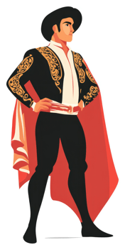 A spanish matador in superhero attire, ready for the bullfight. png