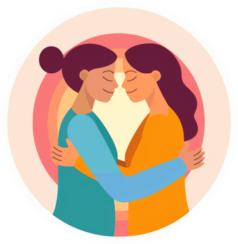 Two women embracing in a loving embrace. png