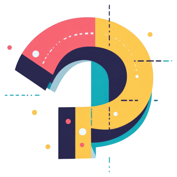 A vibrant, abstract question mark design with layered shapes. png