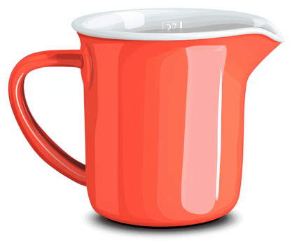 An illustration of a bright orange measuring jug with a handle. png