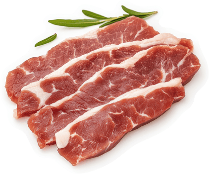 Raw beef strips ready for grilling. png