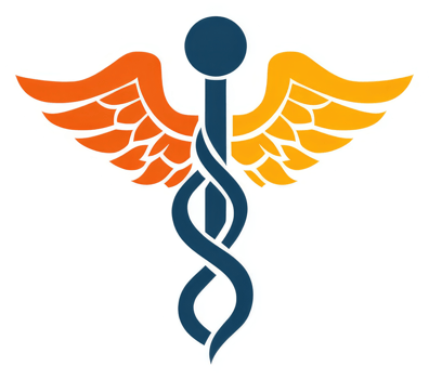 A stylized caduceus symbol with wings, representing medicine and healthcare. png
