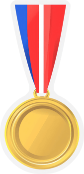 A golden medal with a red, white, and blue ribbon. png