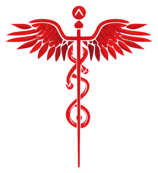 A bold red medical symbol with wings. png