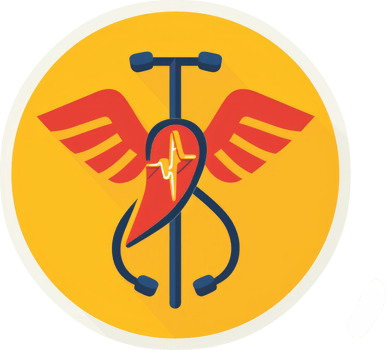 A stylized medical emblem with wings, stethoscope, and a heart symbol. png