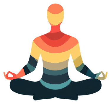 A colorful, layered silhouette of a person in a meditative pose. png