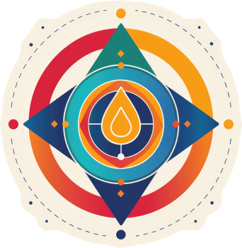 A vibrant, geometric design featuring a central drop shape. png