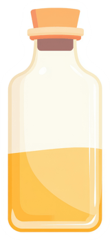 A glass bottle filled with a light orange liquid. png