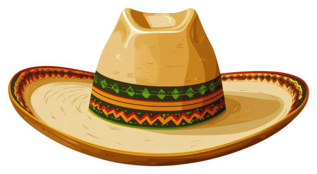 A traditional mexican straw hat with vibrant colored design. png