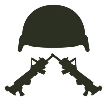 Military helmet and rifles silhouette, symbolizing armed forces. png