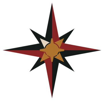 A stylized multi-pointed star design with a central sun motif. png