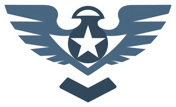 A stylized emblem of a bird with wings, a star, and a symbol of rank. png