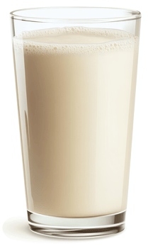 A glass of light-colored, frothy liquid. png