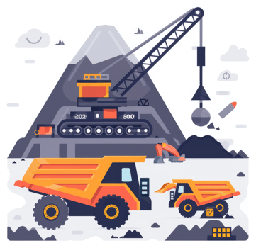 Mountain mining operation with heavy machinery. png