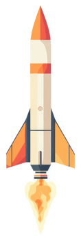 A colorful illustration of a rocket launching into space. png