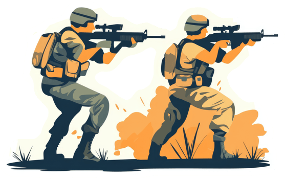 Two soldiers in combat, ready to fire their rifles. png