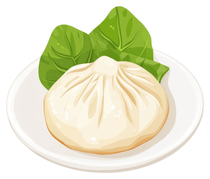 A delicious-looking steamed bun with fresh greens. png
